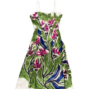 Aje Green and Pink Floral Midi Dress